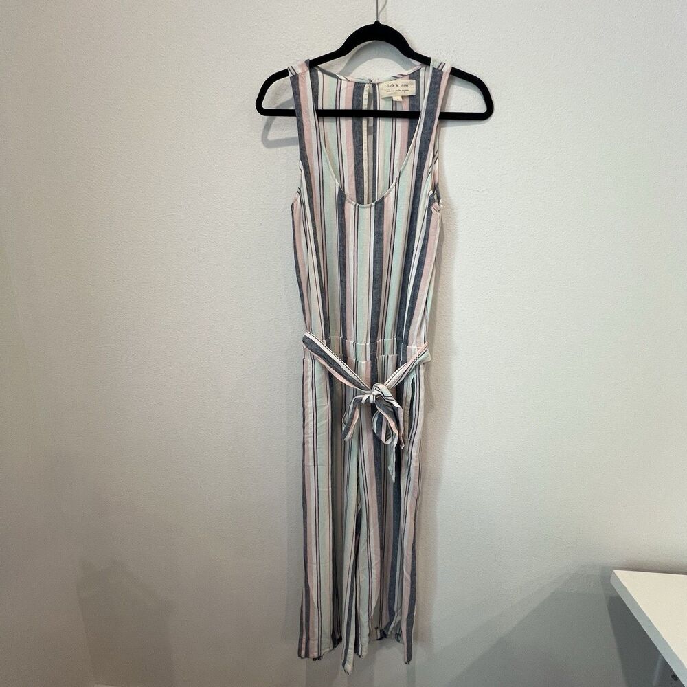 Cloth & Stone by Anthropologie Cropped Multicolor Striped Jumpsuit  S Slit Back